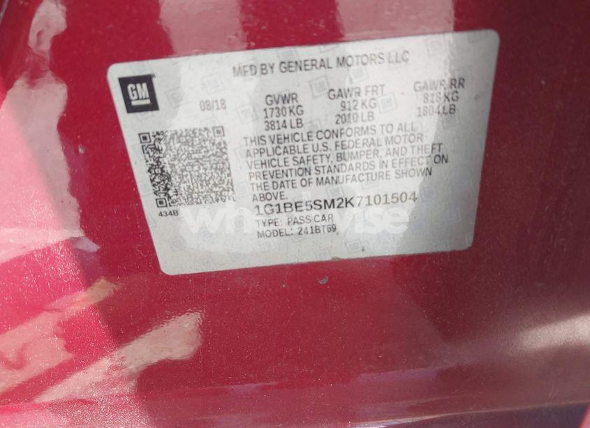 Photo 9 of 2019 Chevrolet Cruze LT (VIN 1G1BE5SM2K7101504)