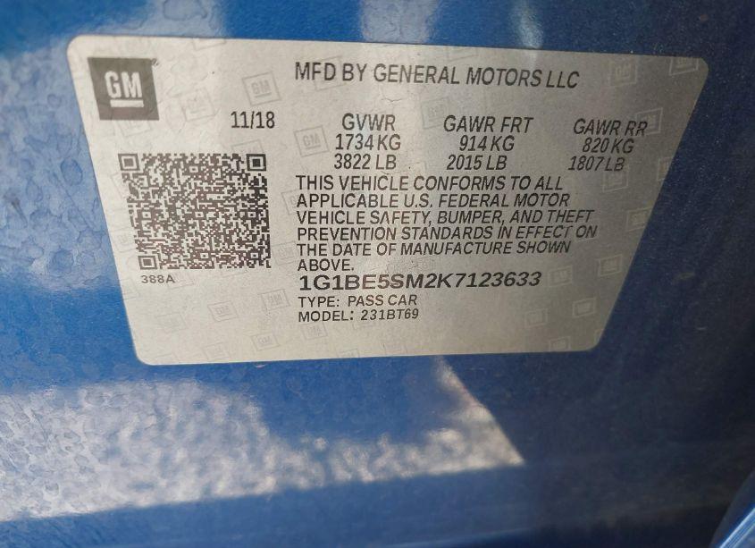 Photo 9 of 2019 Chevrolet Cruze LT (VIN 1G1BE5SM2K7123633)