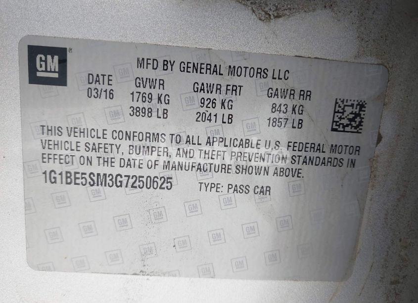 Photo 9 of 2016 Chevrolet Cruze LT AUTO (VIN 1G1BE5SM3G7250625)