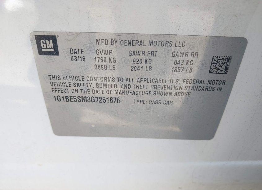 Photo 9 of 2016 Chevrolet Cruze LT AUTO (VIN 1G1BE5SM3G7251676)