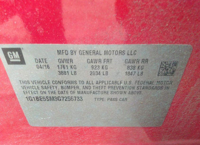 Photo 9 of 2016 Chevrolet Cruze LT AUTO (VIN 1G1BE5SM3G7256733)