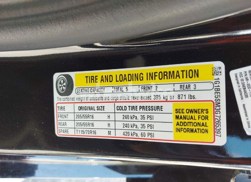 Photo 9 of 2016 Chevrolet Cruze LT AUTO (VIN 1G1BE5SM3G7265397)