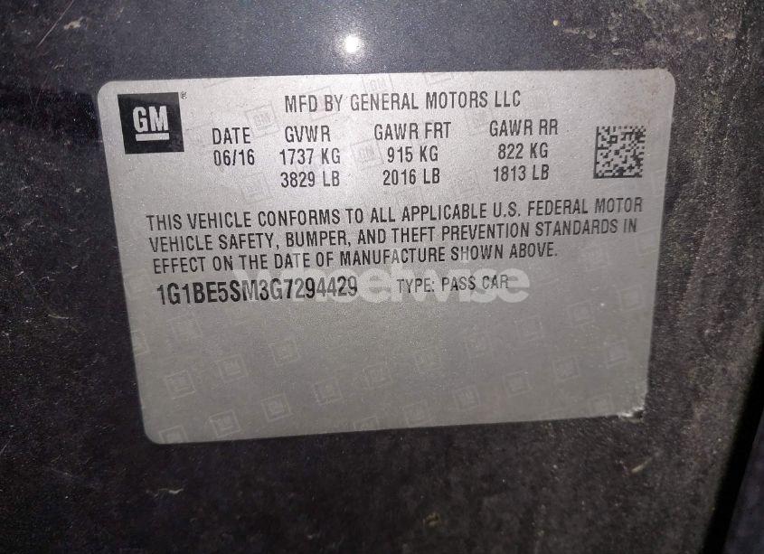 Photo 9 of 2016 Chevrolet Cruze LT AUTO (VIN 1G1BE5SM3G7294429)