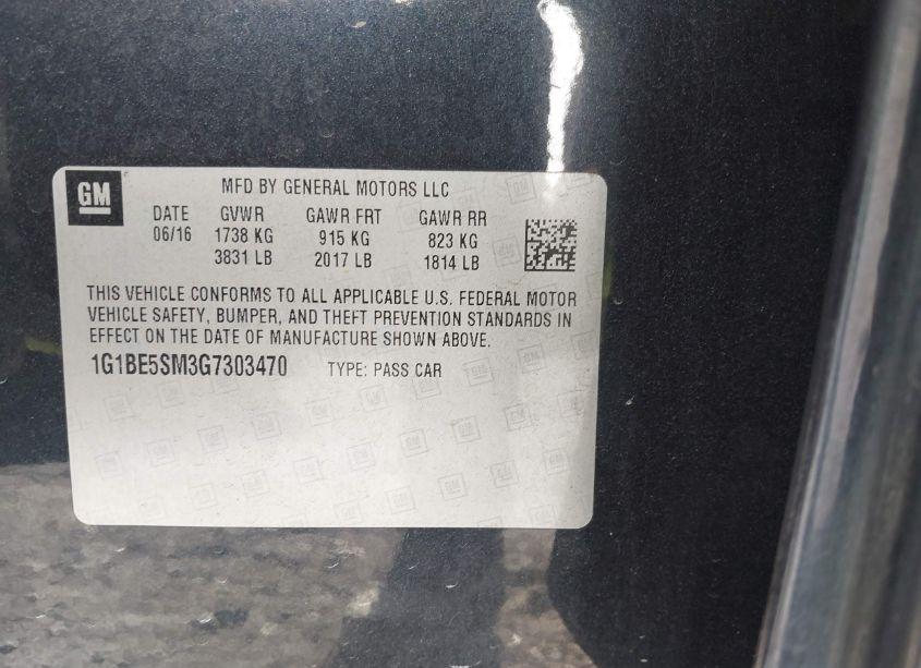 Photo 9 of 2016 Chevrolet Cruze LT AUTO (VIN 1G1BE5SM3G7303470)
