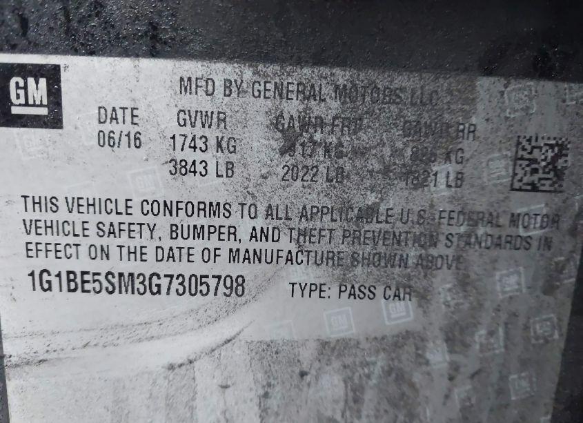 Photo 9 of 2016 Chevrolet Cruze LT AUTO (VIN 1G1BE5SM3G7305798)
