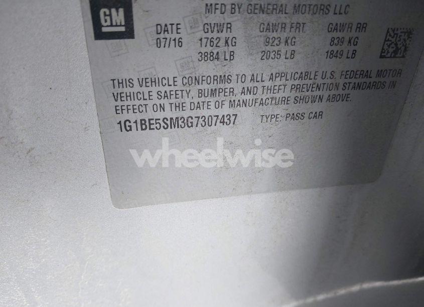 Photo 9 of 2016 Chevrolet Cruze LT AUTO (VIN 1G1BE5SM3G7307437)