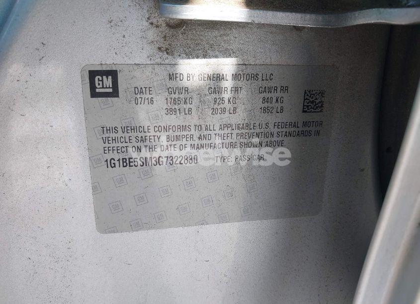 Photo 9 of 2016 Chevrolet Cruze LT AUTO (VIN 1G1BE5SM3G7322830)