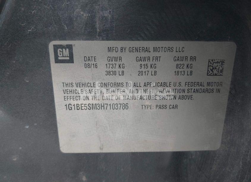 Photo 9 of 2017 Chevrolet Cruze LT AUTO (VIN 1G1BE5SM3H7103786)