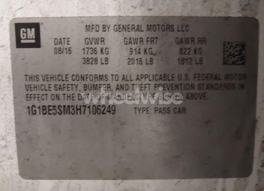 Photo 9 of 2017 Chevrolet Cruze LT AUTO (VIN 1G1BE5SM3H7106249)