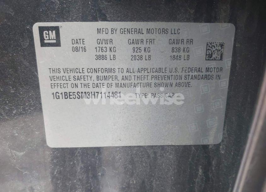 Photo 9 of 2017 Chevrolet Cruze LT AUTO (VIN 1G1BE5SM3H7114481)