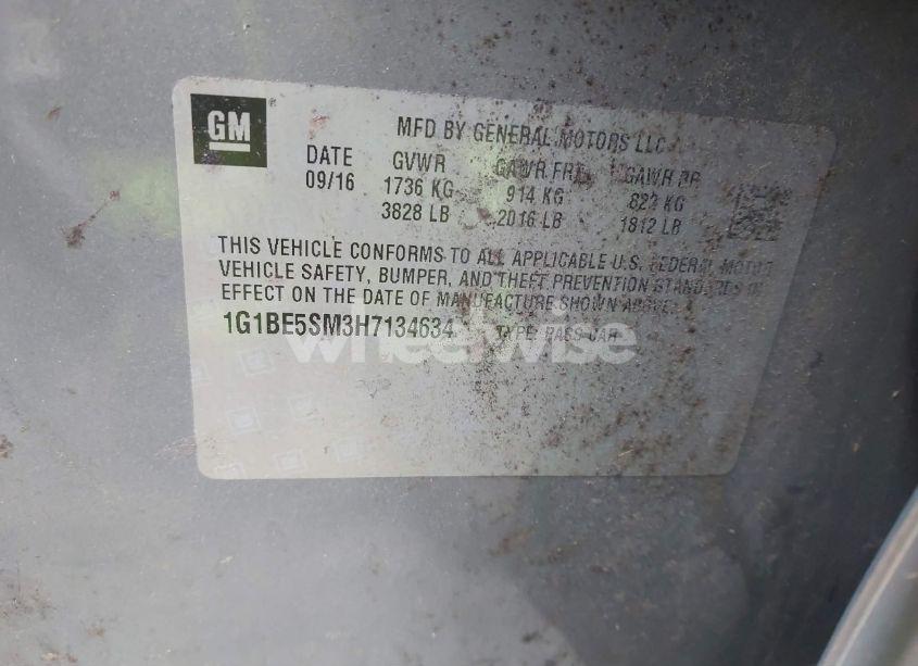 Photo 9 of 2017 Chevrolet Cruze LT AUTO (VIN 1G1BE5SM3H7134634)