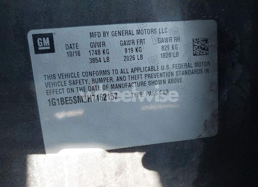 Photo 9 of 2017 Chevrolet Cruze LT AUTO (VIN 1G1BE5SM3H7162157)