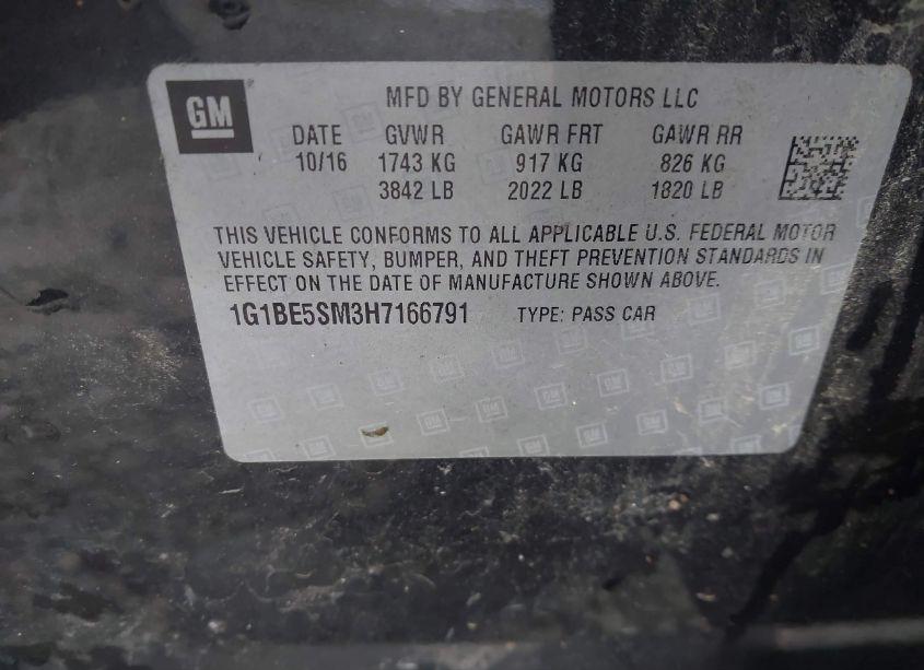 Photo 9 of 2017 Chevrolet Cruze LT AUTO (VIN 1G1BE5SM3H7166791)