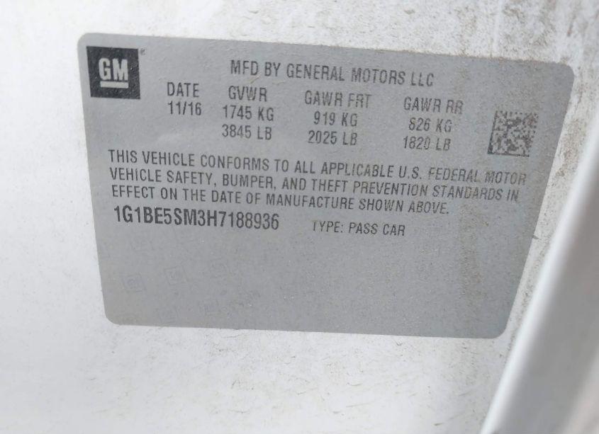 Photo 7 of 2017 Chevrolet Cruze LT AUTO (VIN 1G1BE5SM3H7188936)