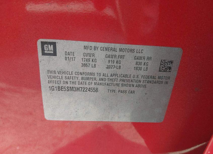 Photo 9 of 2017 Chevrolet Cruze LT AUTO (VIN 1G1BE5SM3H7224558)