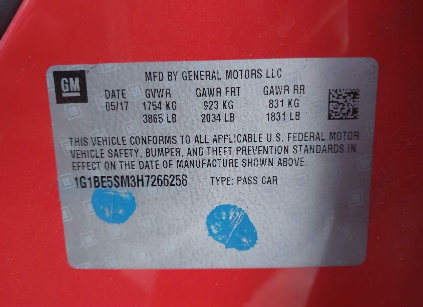 Photo 9 of 2017 Chevrolet Cruze LT AUTO (VIN 1G1BE5SM3H7266258)