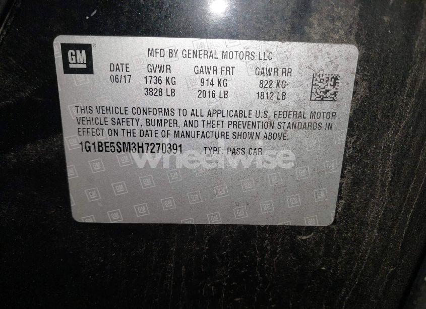 Photo 9 of 2017 Chevrolet Cruze LT AUTO (VIN 1G1BE5SM3H7270391)