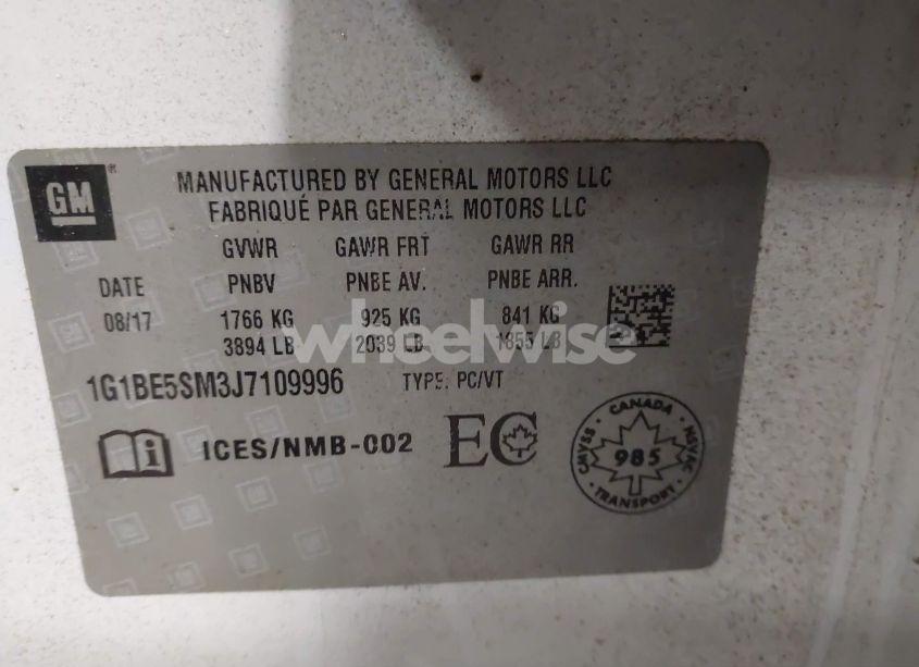 Photo 9 of 2018 Chevrolet Cruze LT AUTO (VIN 1G1BE5SM3J7109996)