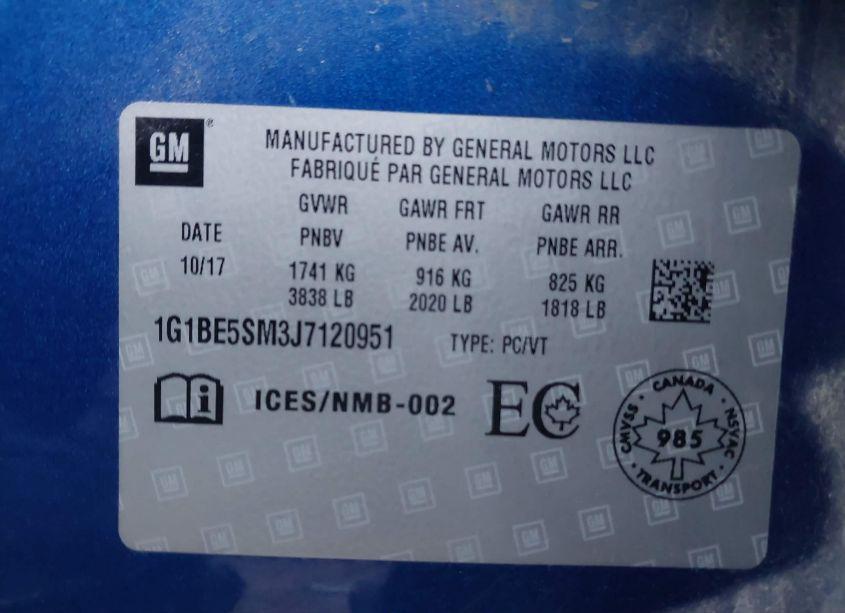 Photo 9 of 2018 Chevrolet Cruze LT AUTO (VIN 1G1BE5SM3J7120951)