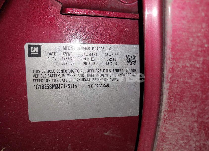 Photo 9 of 2018 Chevrolet Cruze LT AUTO (VIN 1G1BE5SM3J7125115)