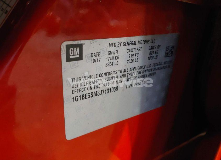 Photo 9 of 2018 Chevrolet Cruze LT AUTO (VIN 1G1BE5SM3J7131058)