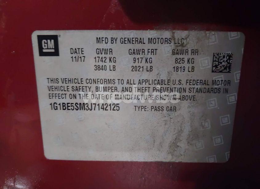 Photo 9 of 2018 Chevrolet Cruze LT AUTO (VIN 1G1BE5SM3J7142125)