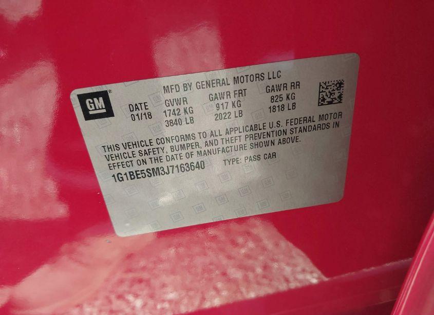 Photo 9 of 2018 Chevrolet Cruze LT AUTO (VIN 1G1BE5SM3J7163640)