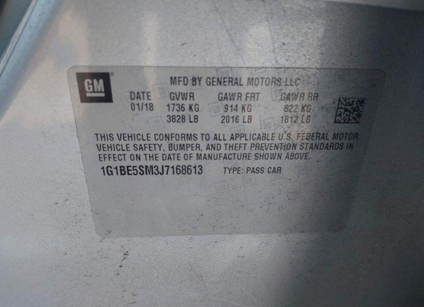 Photo 9 of 2018 Chevrolet Cruze LT AUTO (VIN 1G1BE5SM3J7168613)