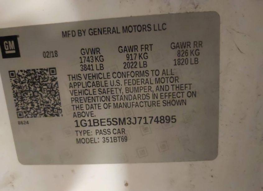 Photo 9 of 2018 Chevrolet Cruze LT AUTO (VIN 1G1BE5SM3J7174895)