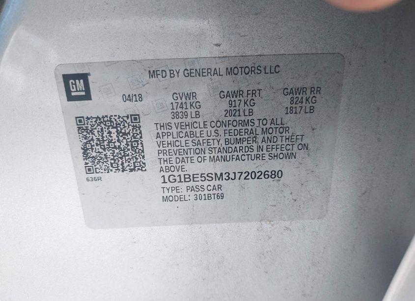 Photo 9 of 2018 Chevrolet Cruze LT AUTO (VIN 1G1BE5SM3J7202680)