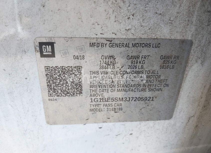 Photo 9 of 2018 Chevrolet Cruze LT AUTO (VIN 1G1BE5SM3J7205921)