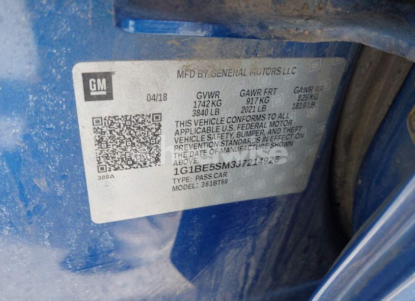 Photo 9 of 2018 Chevrolet Cruze LT AUTO (VIN 1G1BE5SM3J7214926)