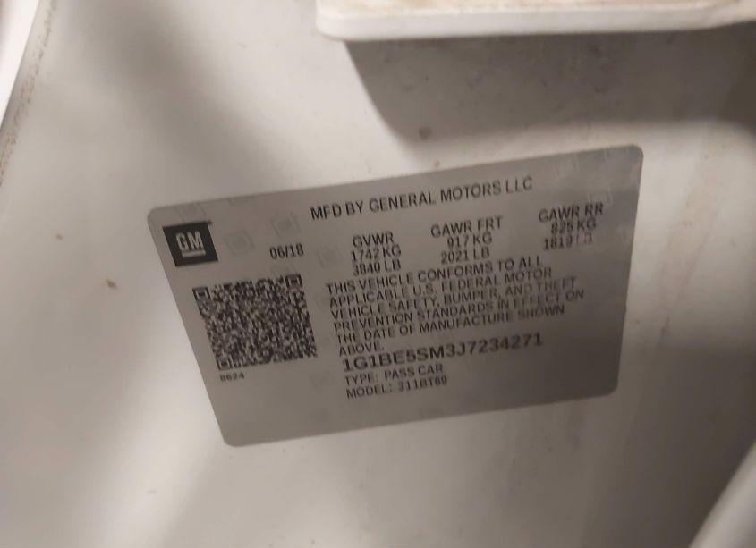 Photo 9 of 2018 Chevrolet Cruze LT AUTO (VIN 1G1BE5SM3J7234271)