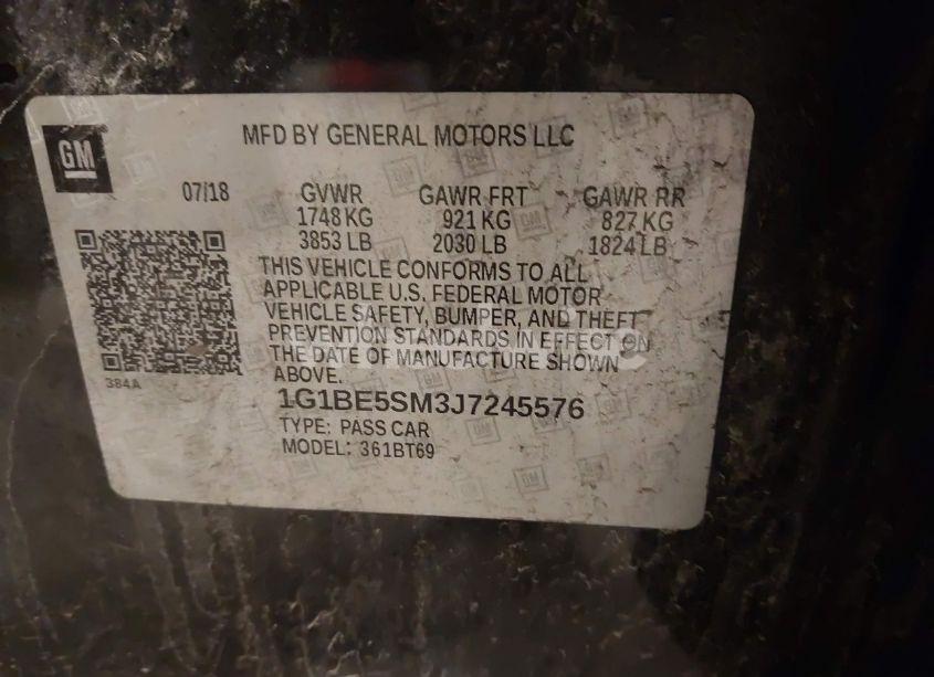 Photo 9 of 2018 Chevrolet Cruze LT AUTO (VIN 1G1BE5SM3J7245576)