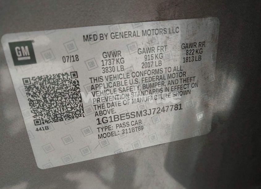 Photo 9 of 2018 Chevrolet Cruze LT AUTO (VIN 1G1BE5SM3J7247781)