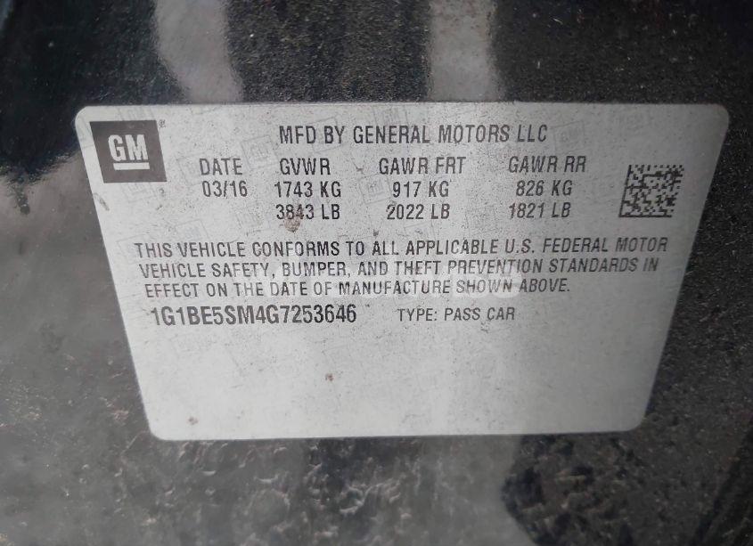 Photo 9 of 2016 Chevrolet Cruze LT AUTO (VIN 1G1BE5SM4G7253646)