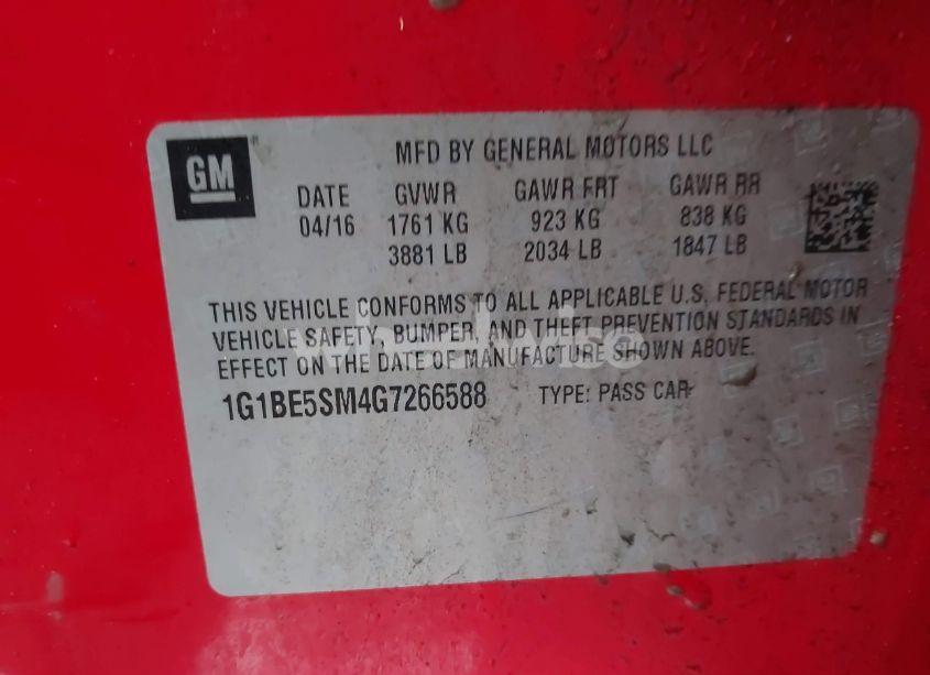Photo 9 of 2016 Chevrolet Cruze LT AUTO (VIN 1G1BE5SM4G7266588)