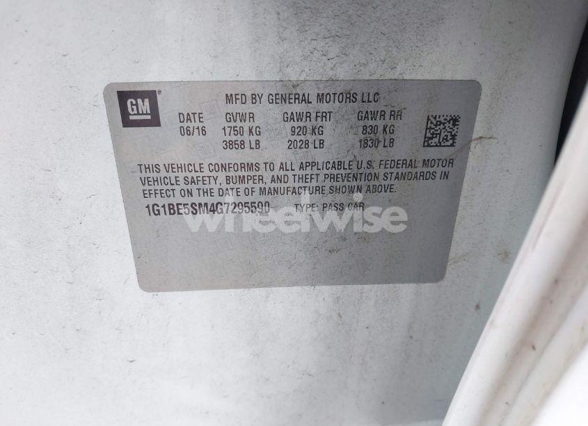 Photo 9 of 2016 Chevrolet Cruze LT AUTO (VIN 1G1BE5SM4G7295590)