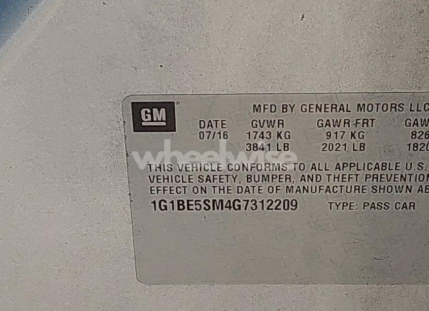 Photo 9 of 2016 Chevrolet Cruze LT (VIN 1G1BE5SM4G7312209)