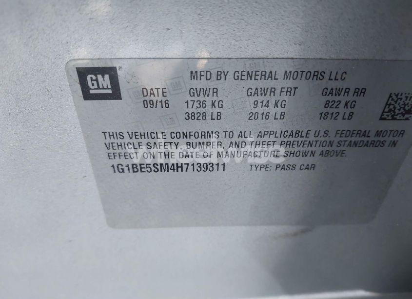 Photo 9 of 2017 Chevrolet Cruze LT AUTO (VIN 1G1BE5SM4H7139311)