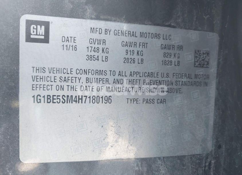 Photo 9 of 2017 Chevrolet Cruze LT AUTO (VIN 1G1BE5SM4H7180196)