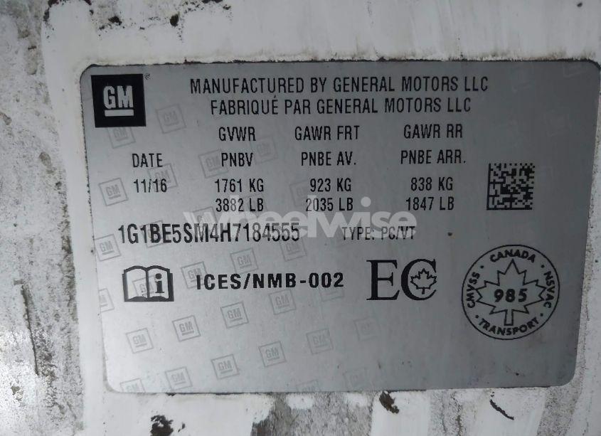 Photo 9 of 2017 Chevrolet Cruze LT AUTO (VIN 1G1BE5SM4H7184555)