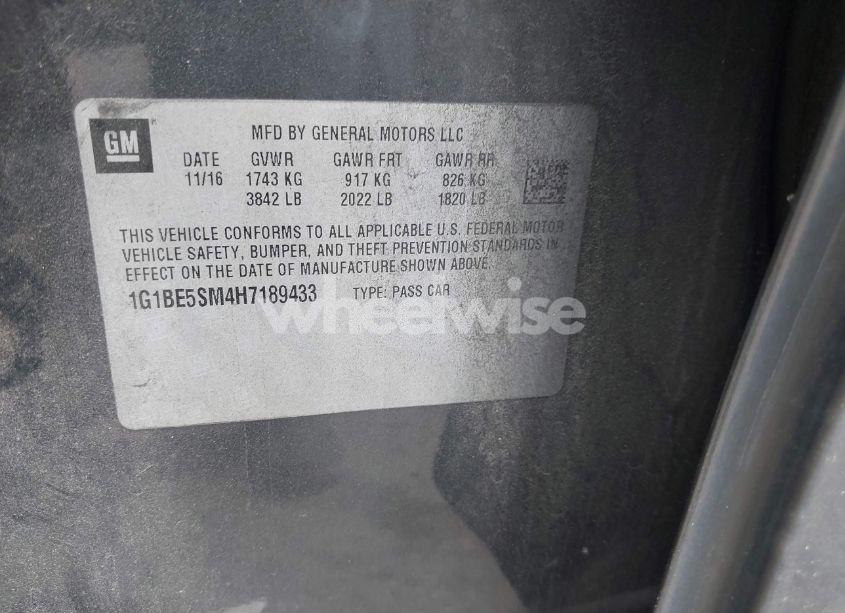 Photo 9 of 2017 Chevrolet Cruze LT AUTO (VIN 1G1BE5SM4H7189433)