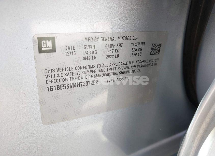 Photo 9 of 2017 Chevrolet Cruze LT AUTO (VIN 1G1BE5SM4H7207252)