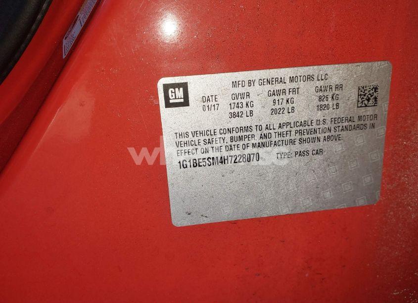 Photo 9 of 2017 Chevrolet Cruze LT AUTO (VIN 1G1BE5SM4H7228070)