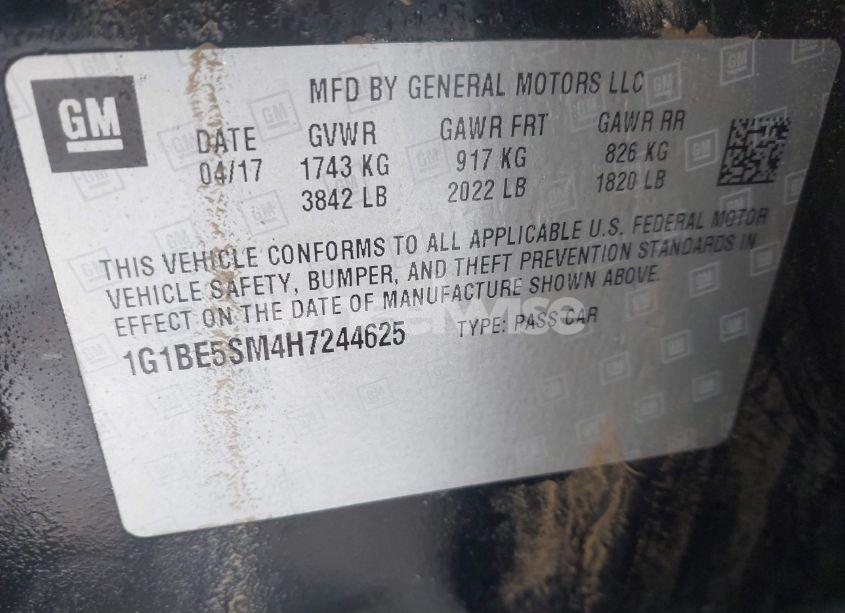 Photo 9 of 2017 Chevrolet Cruze LT AUTO (VIN 1G1BE5SM4H7244625)