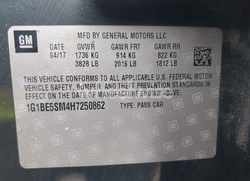 Photo 9 of 2017 Chevrolet Cruze LT AUTO (VIN 1G1BE5SM4H7250862)