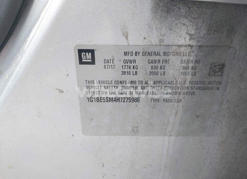 Photo 9 of 2017 Chevrolet Cruze LT AUTO (VIN 1G1BE5SM4H7275986)