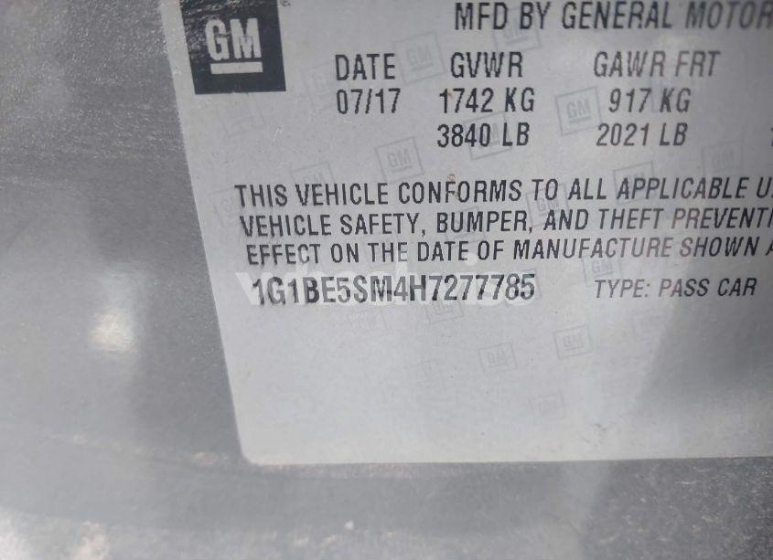 Photo 9 of 2017 Chevrolet Cruze LT AUTO (VIN 1G1BE5SM4H7277785)