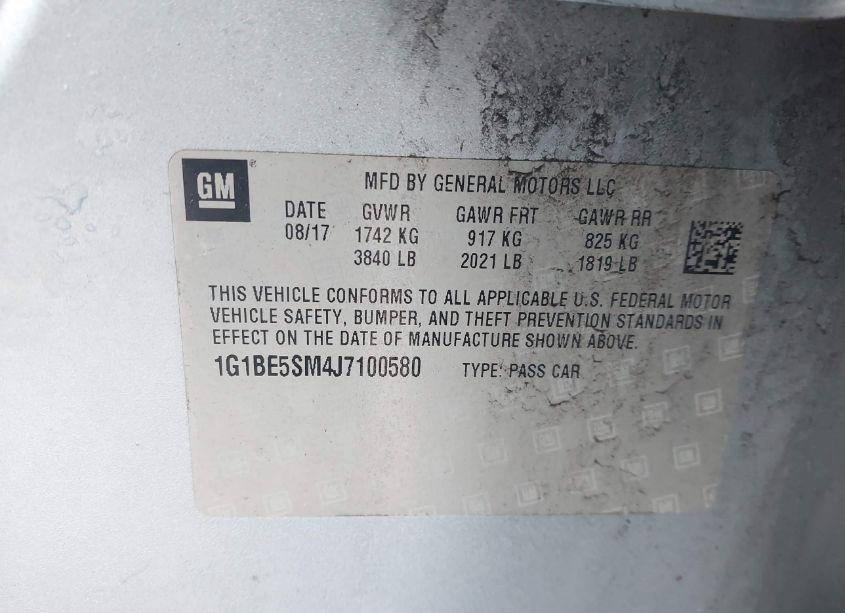 Photo 9 of 2018 Chevrolet Cruze LT AUTO (VIN 1G1BE5SM4J7100580)